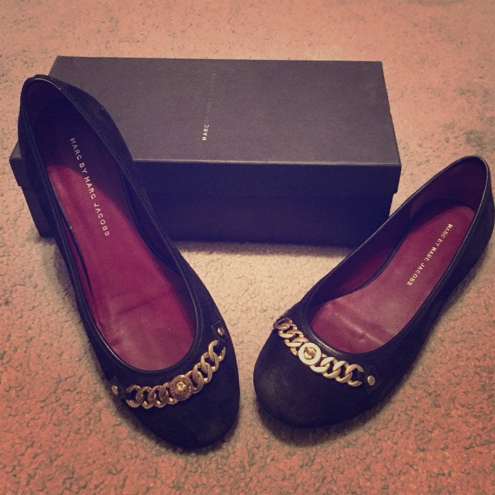 Marc By Marc Jacobs Black Flats with Gold Detail